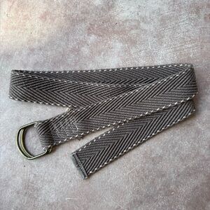 Brown Tan Herringbone Boho Cotton Fabric D-Ring Belt Adjustable One Size M/L